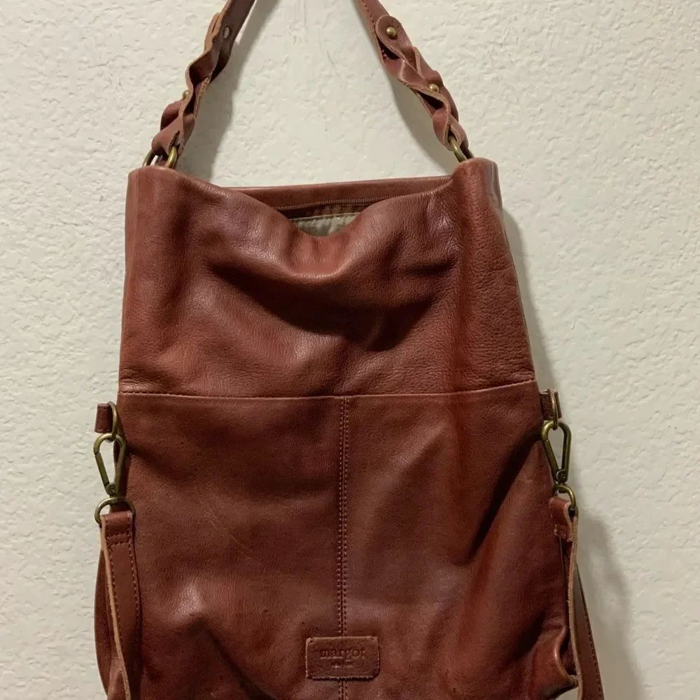 Margot new york Convertible Leather Hobo crossbody reddish brown cognac